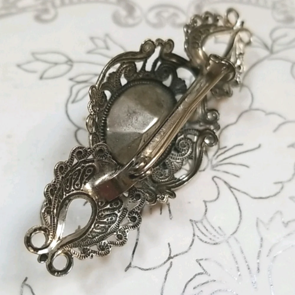 Vintage Mid Century Antiqued Silver Tone Metal Brooch Pin - Picture 6 of 11